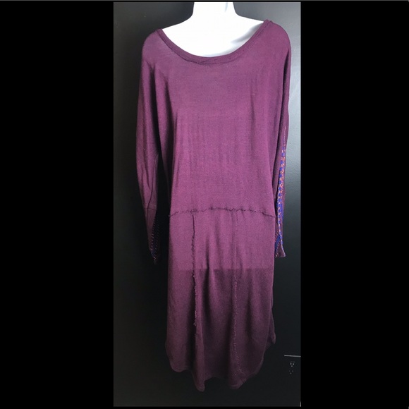 New FREE PEOPLE High Low Thin Sweater Knit Dress Red Blue Orange Embroidered - Picture 6 of 13
